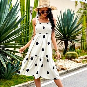 SHEIN | Polka Dot Tie Shoulder Midi Dress NWOT